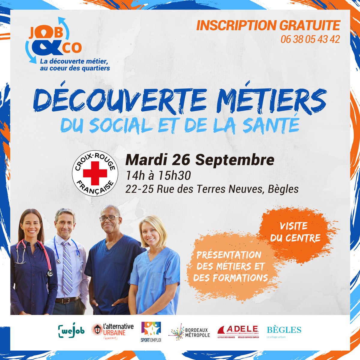 WeJOB (@wejob_aquitaine) on Twitter photo La santé recrute ! Engagez-vous et mettez l’humain au cœur de votre quotidien ⛑️
La <a href="/CroixRouge/">Croix-Rouge fr</a> s’allie à Job&Co pour parler de ses métiers, son quotidien et ses actions !
📅 Le Mardi 26 Septembre de 14h à 15h30.
@bordeauxmetropole
<a href="/villedebegles/">Bègles, le village urbain</a> La santé recrute ! Engagez-vous et mettez l’humain au cœur de votre quotidien ⛑️
La <a href="/CroixRouge/">Croix-Rouge fr</a> s’allie à Job&Co pour parler de ses métiers, son quotidien et ses actions !
📅 Le Mardi 26 Septembre de 14h à 15h30.
@bordeauxmetropole
<a href="/villedebegles/">Bègles, le village urbain</a>