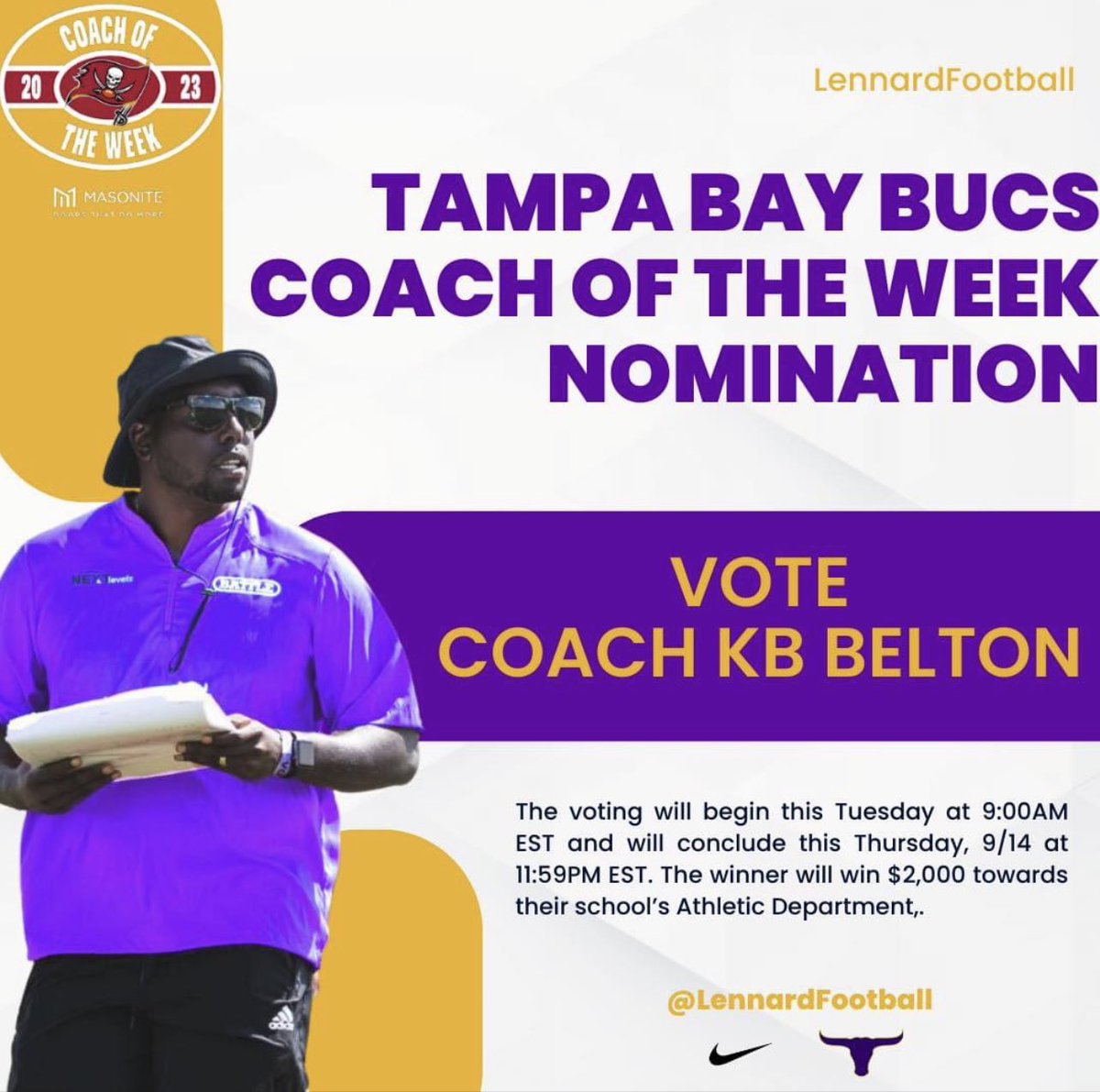 LonghornsFlagFB's tweet photo. Vote Kb Belton for coach of the week! He’s got our longhorns out to a 2-1 start!!Players & coaches working hard daily!!! #Hornsfirst #processdriven
@LennardFootball @BucsFoundation @Buccaneers @TristanWirfs78 @MikeEvans13_ @zzumbiel @SteveFid @LennardHigh
https://t.co/zmKYIbVCKd https://t.co/YjgrKPIW3C