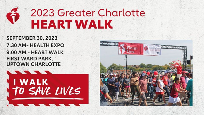 On September 30th, we will be participating in the <a href="/American_Heart/">American Heart Association</a>  Heart Walk. Research shows that more people in the US and CA are sitting more and moving less than prior to the pandemic. Please join us in creating a more active lifestyle. #hearthealth CharlotteHeartWalk.org