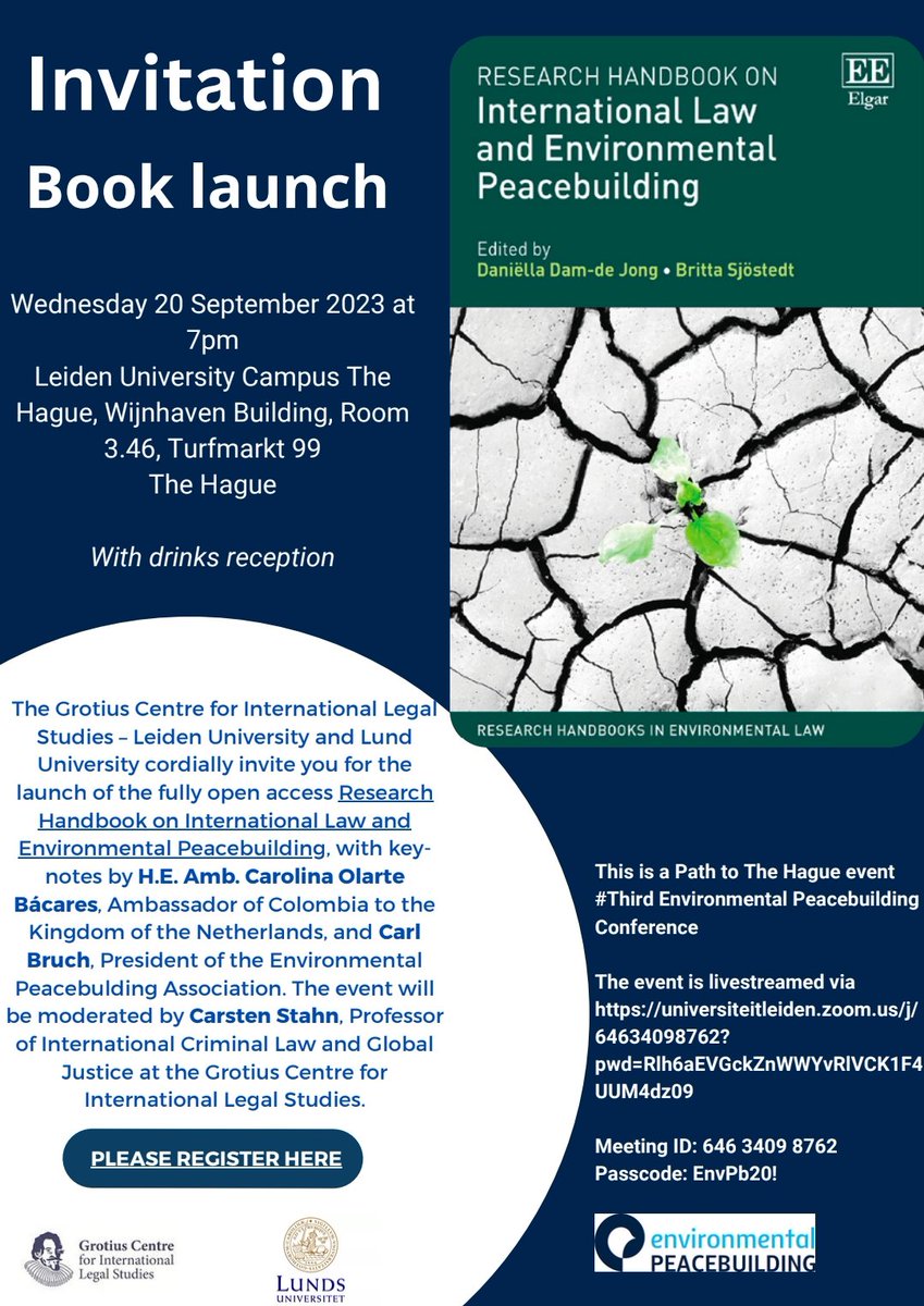Please join us on the 20th of September for the launch of the Research Handbook that @BrittaSjo and I published with @ElgarPublishing, either in person in The Hague (please register) or online (see below for the livestream). With @CarolinaOlarteB @CarlBruch and @carstenstahn