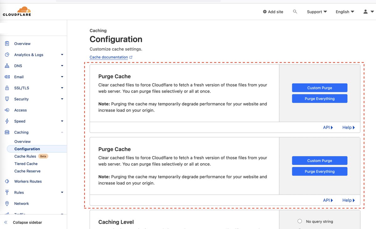 Hey <a href="/Cloudflare/">Cloudflare</a> , your site admin is broken. There should only be 1 "Cache purge" section, not 2