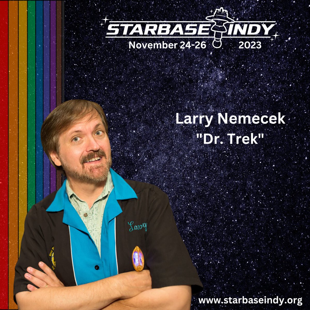 Who's looking forward to meeting Dr. Trek <a href="/larrynemecek/">Larry Nemecek *</a> at Starbase Indy this year?