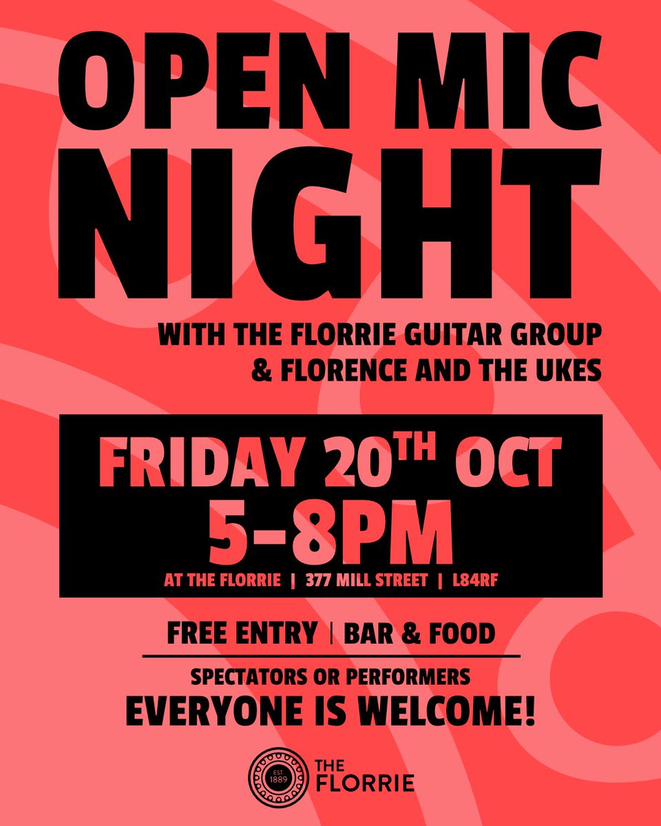 TheFlorrie's tweet photo. OPEN MIC NIGHT at #TheFlorrie 🎸🎶

Join The Florrie Guitar Group &amp; Florence and The Ukes on Friday 20th October 5-8pm for a night of music, food &amp; drink. Free entry &amp; everyone is welcome!

More info: https://t.co/57xBdtqin5 https://t.co/P9kTRXKbpb