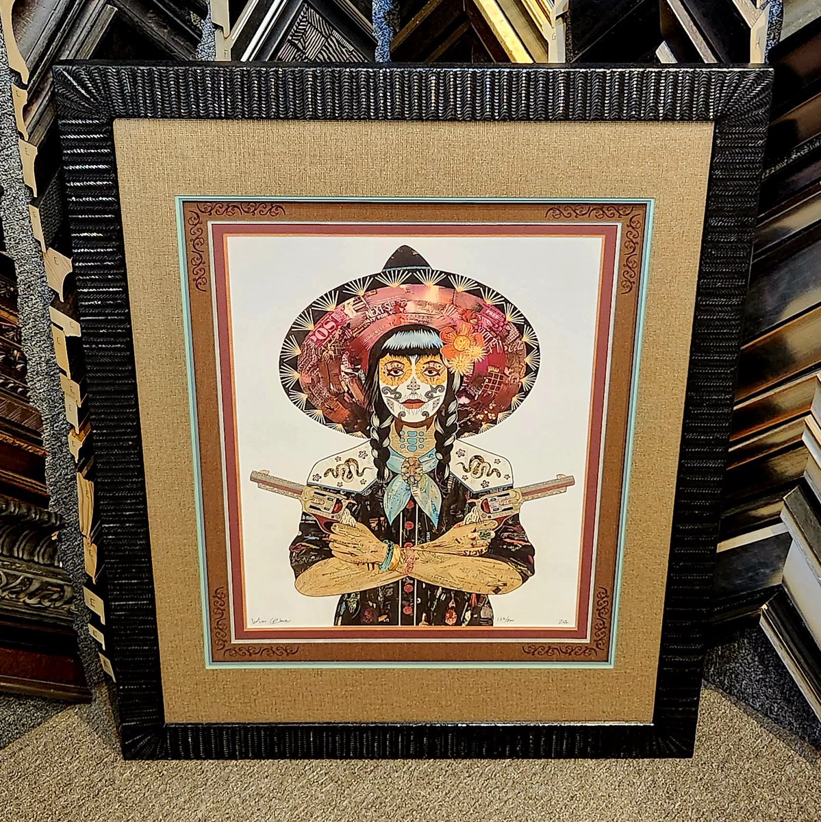 FrameDeArt's tweet image. Another awesome one of a kind design by Bri!  @DolanGeiman Vaquera Sudoeste (Hiss) print framed with SEVEN mats!  Custom design using our Computerized mat cutter!  99% UV-glass! Stop by our store and check it out in person!

#DolanGeiman #SparkFrames #Western #Snake #Denver