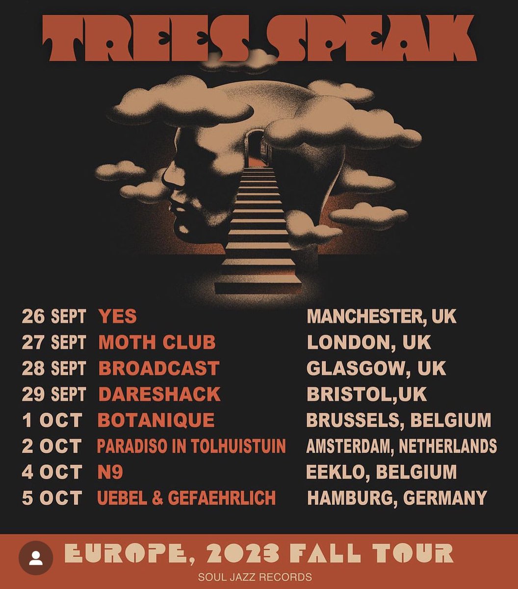 Looking forward to playing a set with @SoulJazzRecords label mates @TreesSpeakMusic on the Bristol date of their European tour @dareshack. 🎟️ seetickets.com/event/trees-sp…