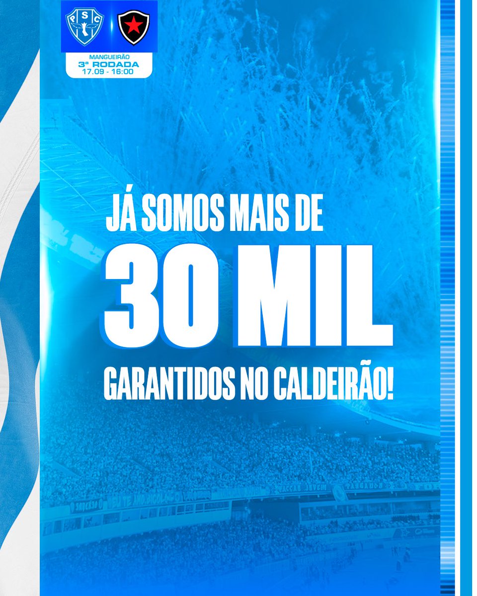 Paysandu's tweet image. SE VOCÊ NÃO FOR, SÓ VOCÊ NÃO VAI! 

Já somos mais de 30 mil confirmados no Mangueirão! Vamos lotar, Fiel! 🏟️🔥🐺 

#OMaiorCampeãodaAmazônia