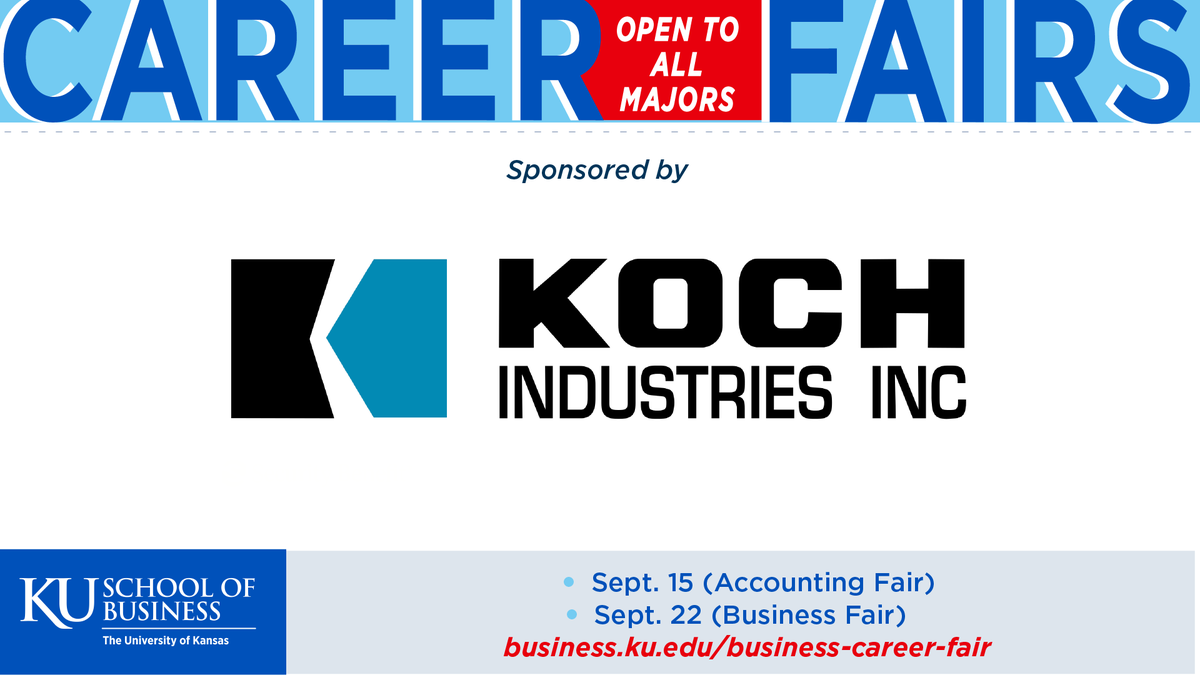 The  KU School of Business would like to give a BIG THANKS to our gold sponsor, Koch Industries! As you plan and prepare for the upcoming 2023 career fairs, plan on visiting their booth! Be proactive and check out their opportunities @https://bit.ly/44YmAOd #kochcareers