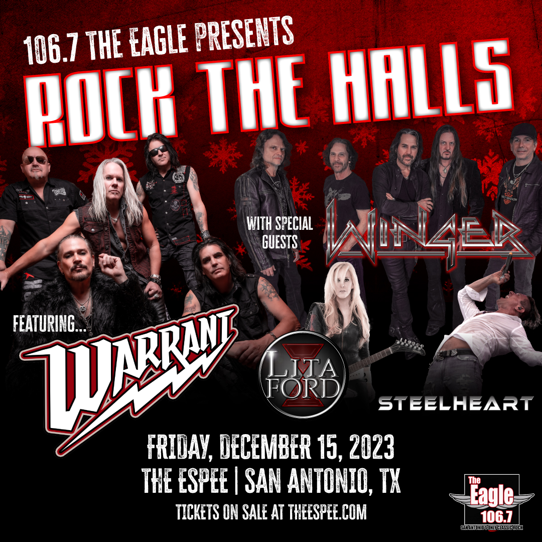 JUST ANNOUNCED: @EagleSanAntonio presents ROCK THE HALLS featuring @warrantrocks with special guests @WingerTheBand, @litaford and @STEELHEARTBAND on Friday, December 15th at The Espee!! 🔥 

Tickets go on sale this Friday 10AM at theespee.com 🎟️