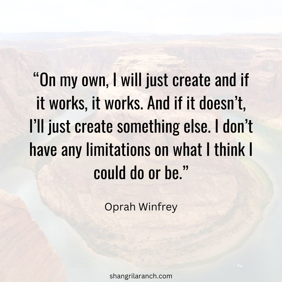 Be held back by no limits! Step into your own power and create a life unfettered by barriers. Take Oprah’s iconic advice and let your passions guide you—believe in the possibilities of what you can do and be. 🔥 #BreakingLimits #PersonalPower shangrilaranch.com