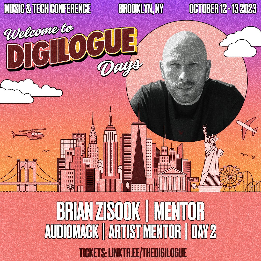 BrianZisook's tweet photo. Friends, I will be an artist mentor at @thedigilogue's two-day music and tech conference, Digilogue Days, 10/12 and 10/13, in Brooklyn. If you're an artist and need guidance navigating this insane industry, connect with me and other incredible professionals. https://t.co/vtc7Mw6bf4
