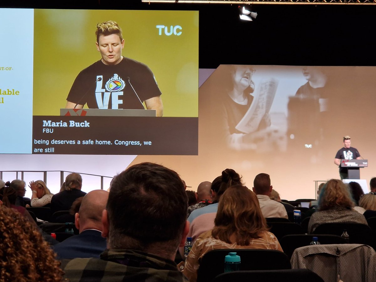 FbuLgbt's tweet photo. @The_TUC" Safe, affordable, secure housing shouldn't be a luxury. It's a human right." #TUC2023 @fbunational https://t.co/ijidGwG10i