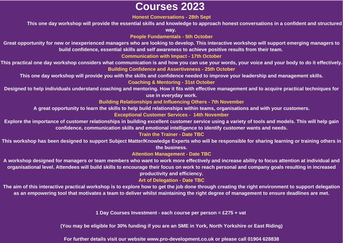 FUNDING...

YORK, NORTH YORKSHIRE AND EAST RIDING

LAST CALL

SMEs may be eligible for 30% funding towards any investment but hurry because it is due to end on 23rd November 2023. Just get in touch with us and we can help find out eligibility.
#Training #development #teamwork