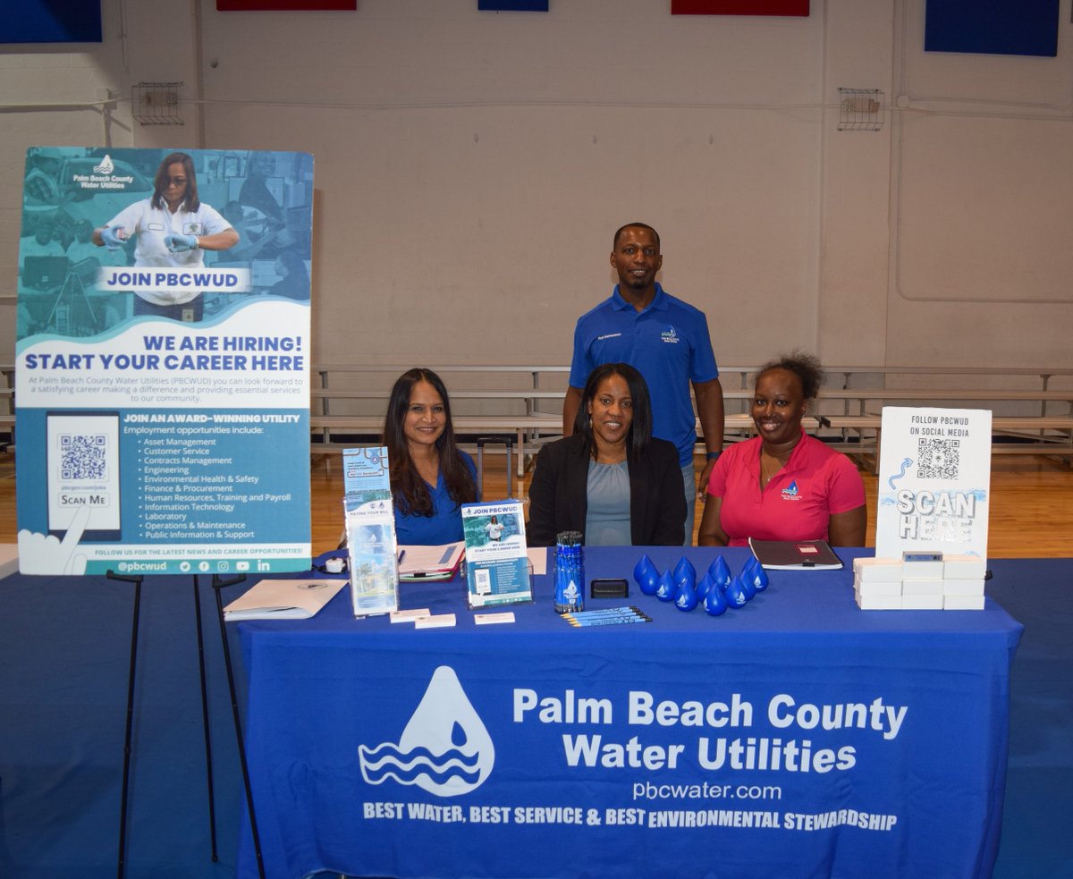 PBCWUD's tweet photo. Our @PBCWUD team recently made a splash at the Job Fair of the Glades event in Pahokee, spreading the word about awesome job opportunities in our western communities. Apply today at https://t.co/3M0hGKq71h. 💦 https://t.co/uUmpoKlrWz