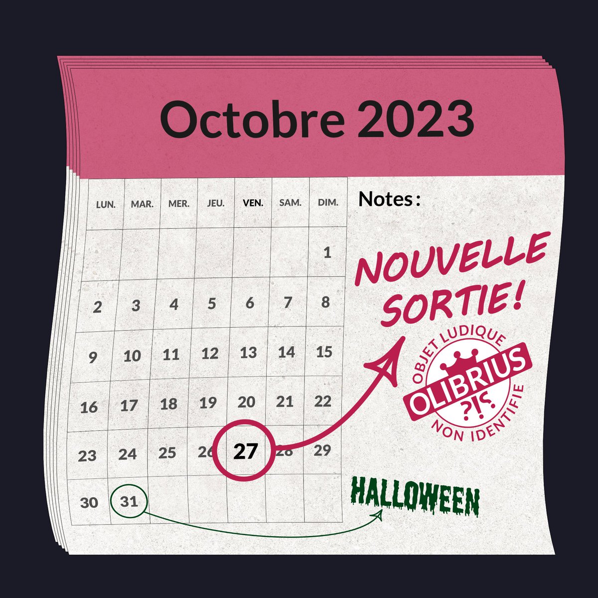 Et nous voilà bientôt en octobre...
C'est un mois d'importance pour nous puisque Olibrius revient avec un OLNI !!! 😜
Vous découvrirez bientôt notre nouvelle création...
Et pourquoi sort-elle en boutique juste avant Halloween...
"Hasard ou coïncidence ? Je ne crois pas !" 😉