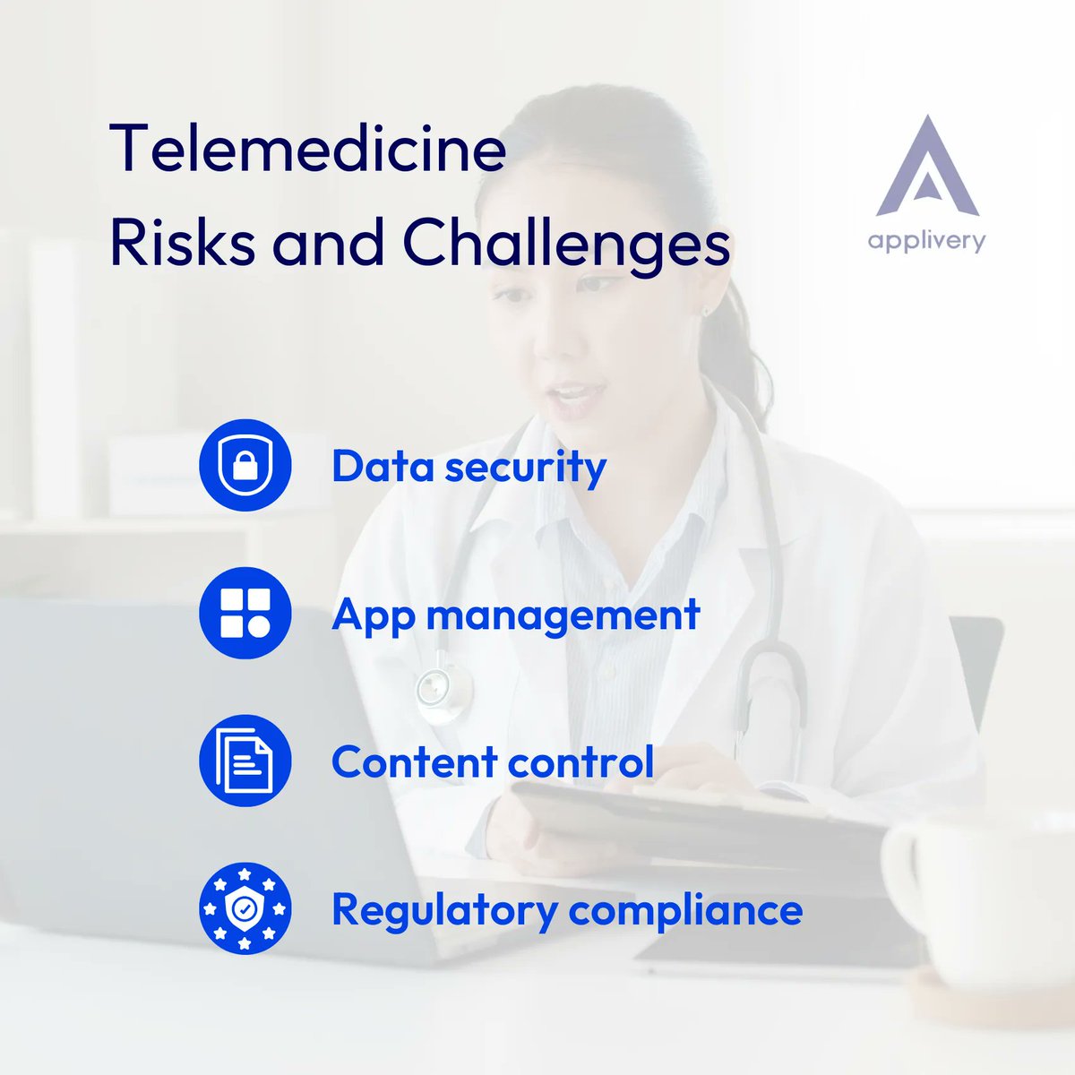 Applivery's tweet photo. The most important points to keep in mind when implementing an #MDM solution in hospitals 🏥

#PatientPrivacy #HealthcareSecurity #SecureEnvironment #AppSecurity #Compliance #SecurityStandards https://t.co/0HDDdo3CCP