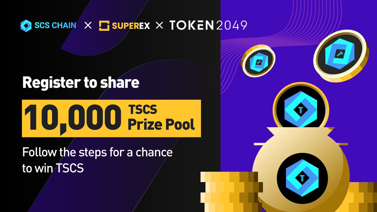 #SuperEx is at #Token2049!🌍

🎊To celebrate this, we're giving away 10,000 $TSCS for new users who register on #SuperEx. 20 winners will be picked from Twitter.

1⃣Follow <a href="/SuperExet/">SuperEx</a> and <a href="/SCS_CHAIN/">SCS Chain</a>
2⃣Like, Retweet, and Tag 3 friends
3⃣Register NOW: app.superex.live/register?invit…