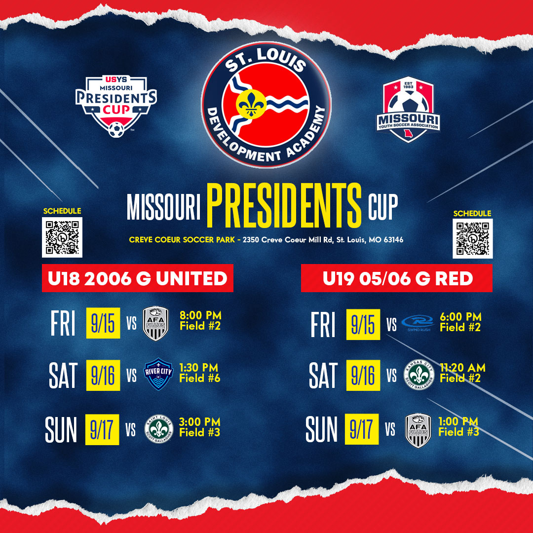 JBMarine0607G's tweet photo. Just a few more days until kickoff of the
@MOyouthSoccer ⚽️Presidents Cup.  🙌 Excited to see these @STLDevAcademy ladies in action on the pitch.  
🗓️STLDA U19 2006 G United - https://t.co/64y6P0VLr9 
🗓️STLDA U19 05/06 G Red - https://t.co/mmtdYjTqkI https://t.co/fieKdSIrC9
