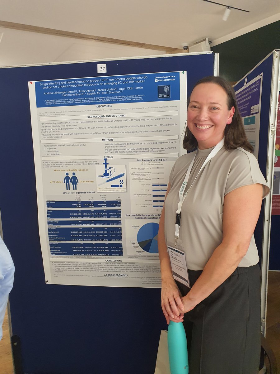 This week some of OxTAG's members are at #SRNTE2023 in London. Here is @UniofOxford DPhil student @aljee presenting her poster on the emerging #ecig & #heatedtobacco market in the UAE