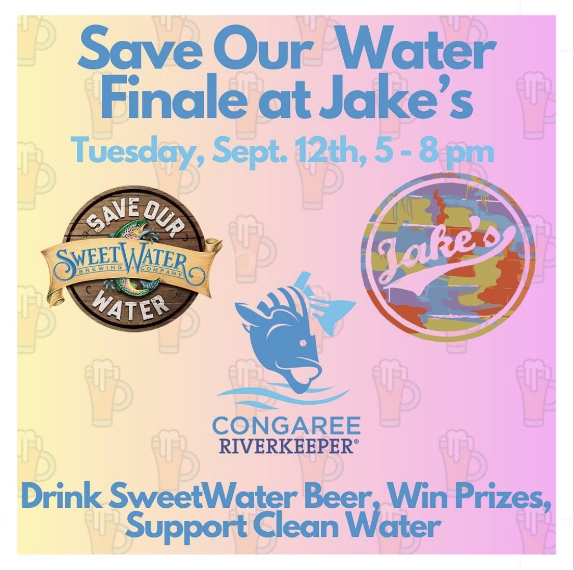 JakesonDevine's tweet photo. Support @congareeriverkeeper &amp; come out today from 5-8pm! Drink @sweetwaterbrew and earn raffle tickets to win great prizes! 💧🎟️🍻 https://t.co/na05zZ1tEU