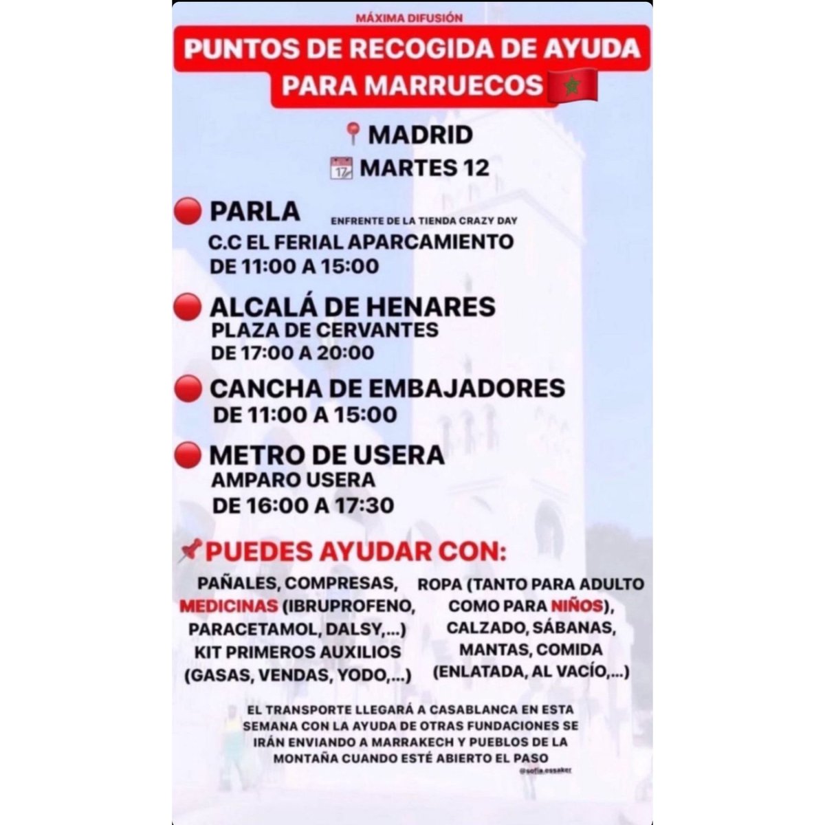 URGENTE

Puntos de recogida de ayuda para #Marruecos