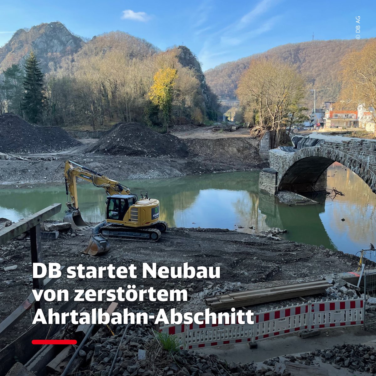 In den kommenden gut 2 Jahren bauen und elektrifizieren wir mit Bund und Land den letzten Teil der #Ahrtalstrecke. Im Rekordtempo werden jetzt u.a. Brücken, Gleise und Bahnhöfe komplett neu erstellt. Anschließend soll hier die Bahn im 20-min-Takt fahren. deutschebahn.com/de/presse/pres…