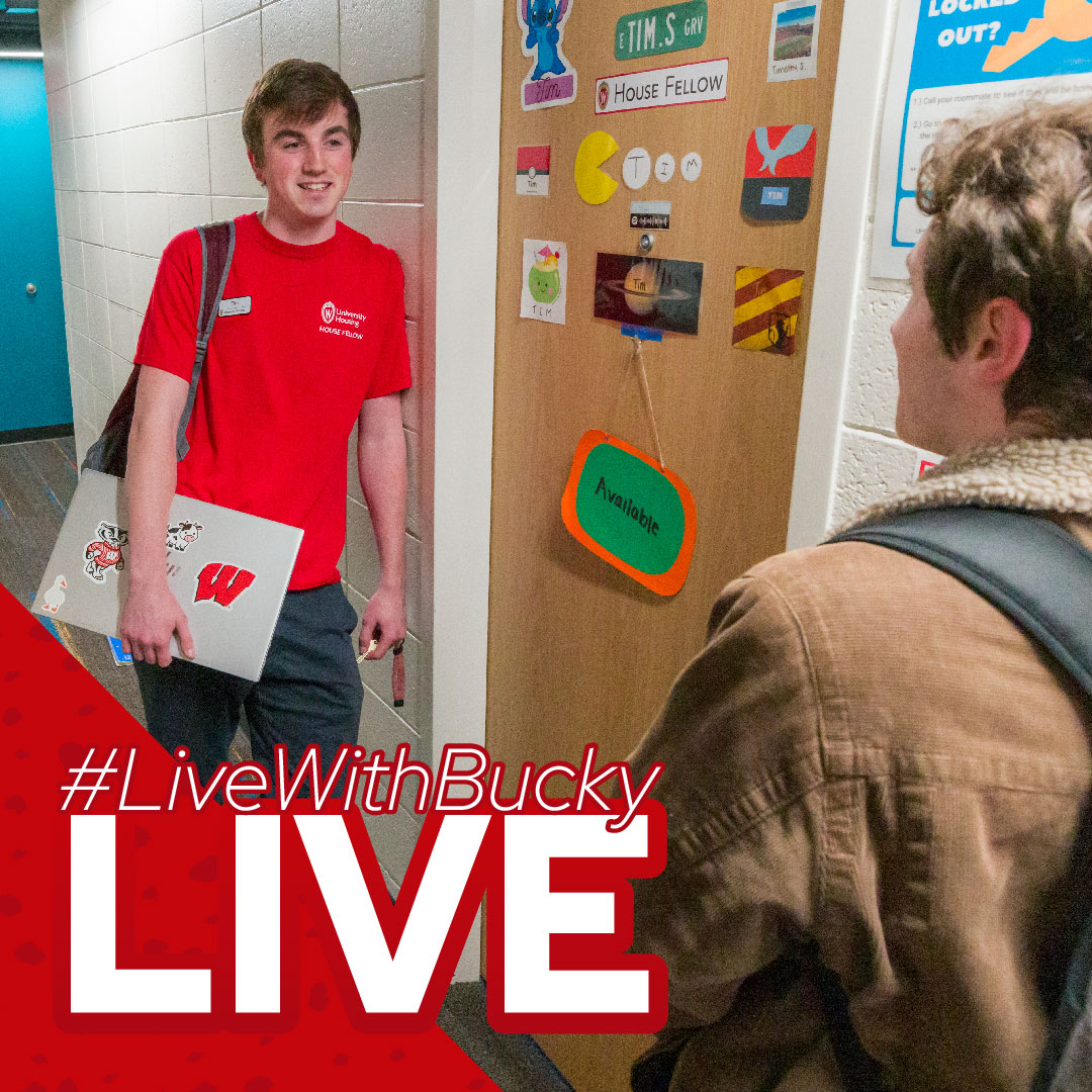 Looking to learn more about being a House Fellow? Then tune into tonight's #LiveWithBucky Live at 5pm CDT. If you’re hoping to help students have a great experience while living in University Housing, consider applying to become a 2024-25 House Fellow! go.wisc.edu/LiveWithBuckyL…