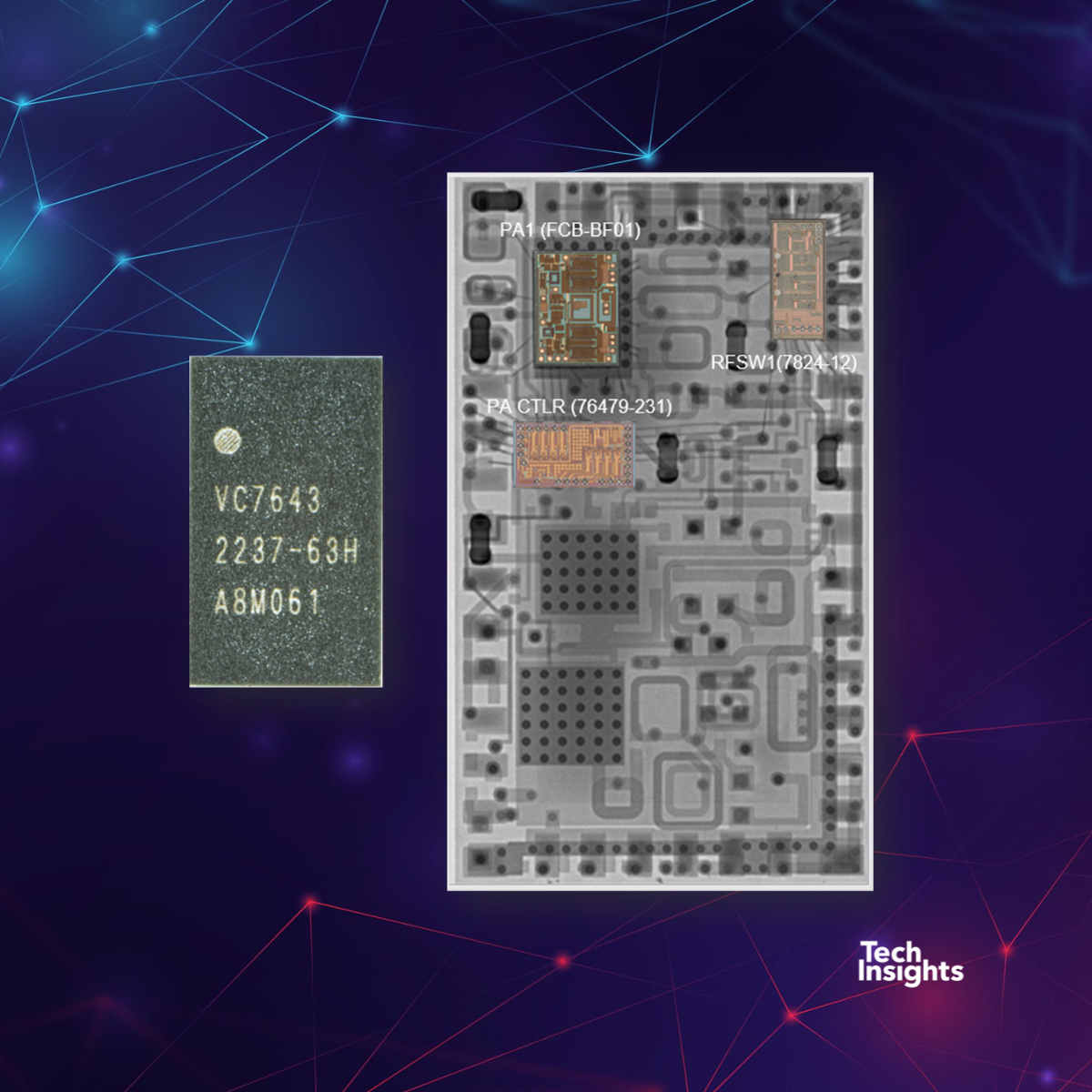 techinsightsinc's tweet photo. 👉https://t.co/ufYZWVI7wS
The VC7643-63/H MMMB Power Amplifier Module from #VanChip (Tianjin) Technology Company was found in 42 different #handsets from #China. @techinsightsinc’s Senior Circuit Analyst John Sullivan shares key highlights in his latest insight video. #semiconductor #5G