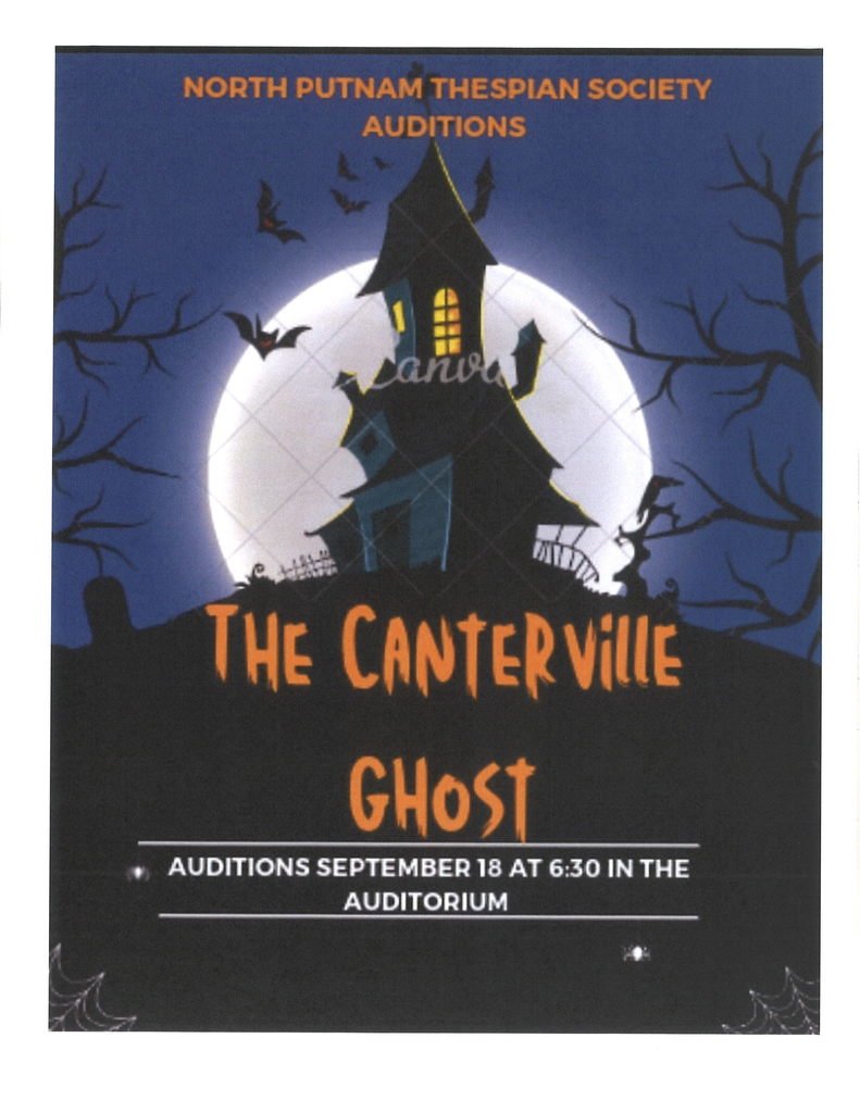 Auditions for the Fall Play are on Monday, September 18th at 6:30 in the HS Auditorium.  The 2023 fall play will be The Canterville Ghost.