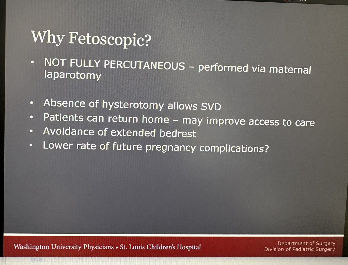 Dr Jesse Vrecenak Fetal and Pediatric Surgeon  @APSASurgeons at @WashUSurgery @WUSTLmed giving Grand Rounds about our fetal care center.  Tremendous work by them. Offering a full spectrum of procedures including  open and fetoscopic myelomeningocele repair.