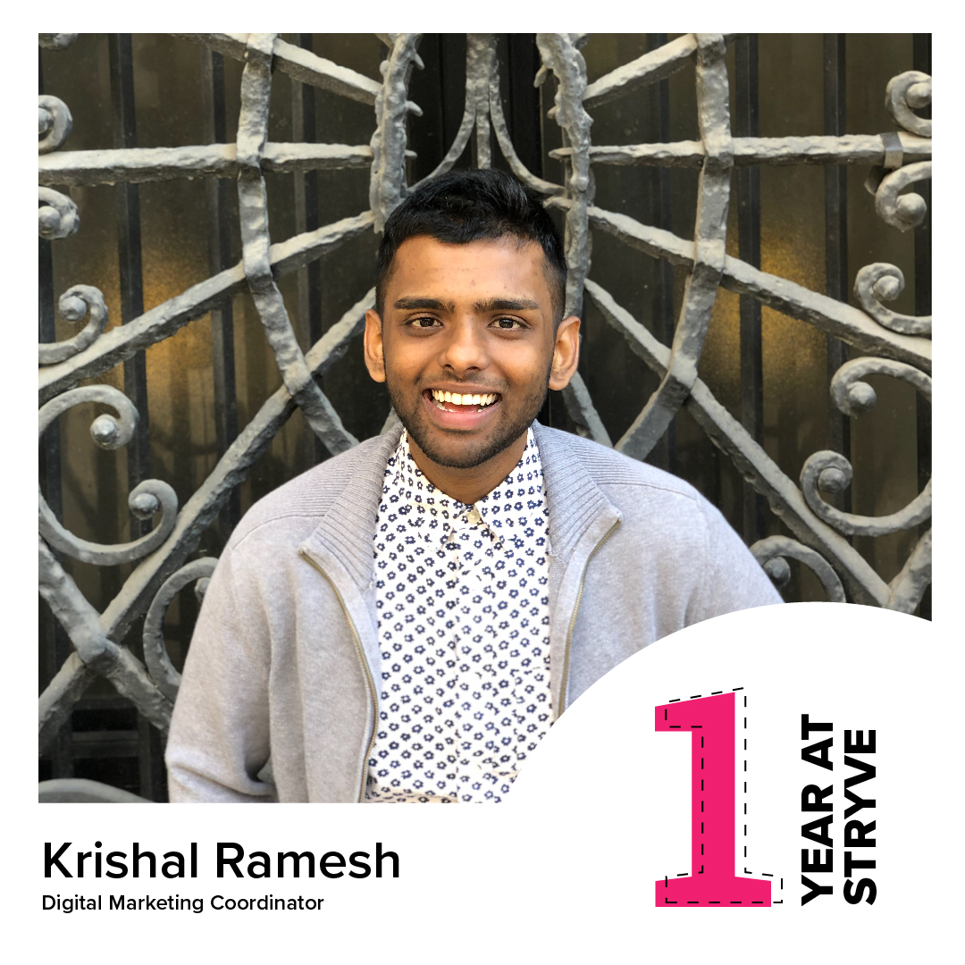 🎉Oh, how time flies! Congratulations to Krishal for an amazing 1 year at Stryve! 🥳 
You’ve made such an impact on the team already. We love your positive energy, resourcefulness, teamwork, and knack for efficiency – we can’t wait to see what you’ll continue to do! 👏