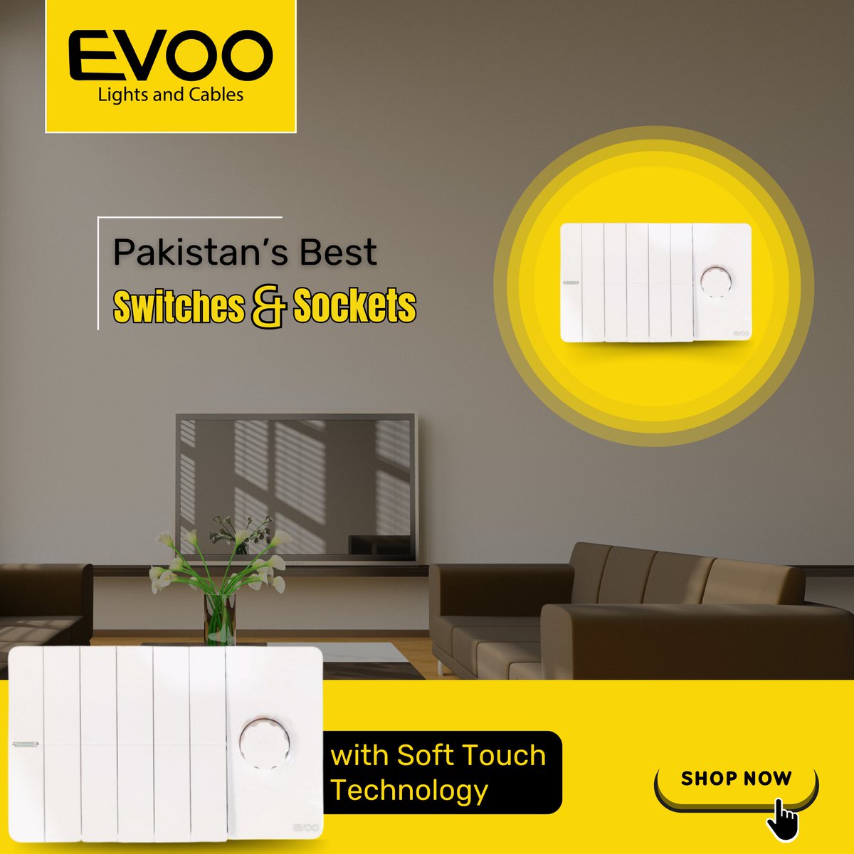 evoopak's tweet image. EVOO Switches &amp;amp; Sockets provide you with the Soft Touch Technology.
.
Contact Us: 0329 8680000
.
#SwitchesandSockets #BestInterior #PakistanTechnology