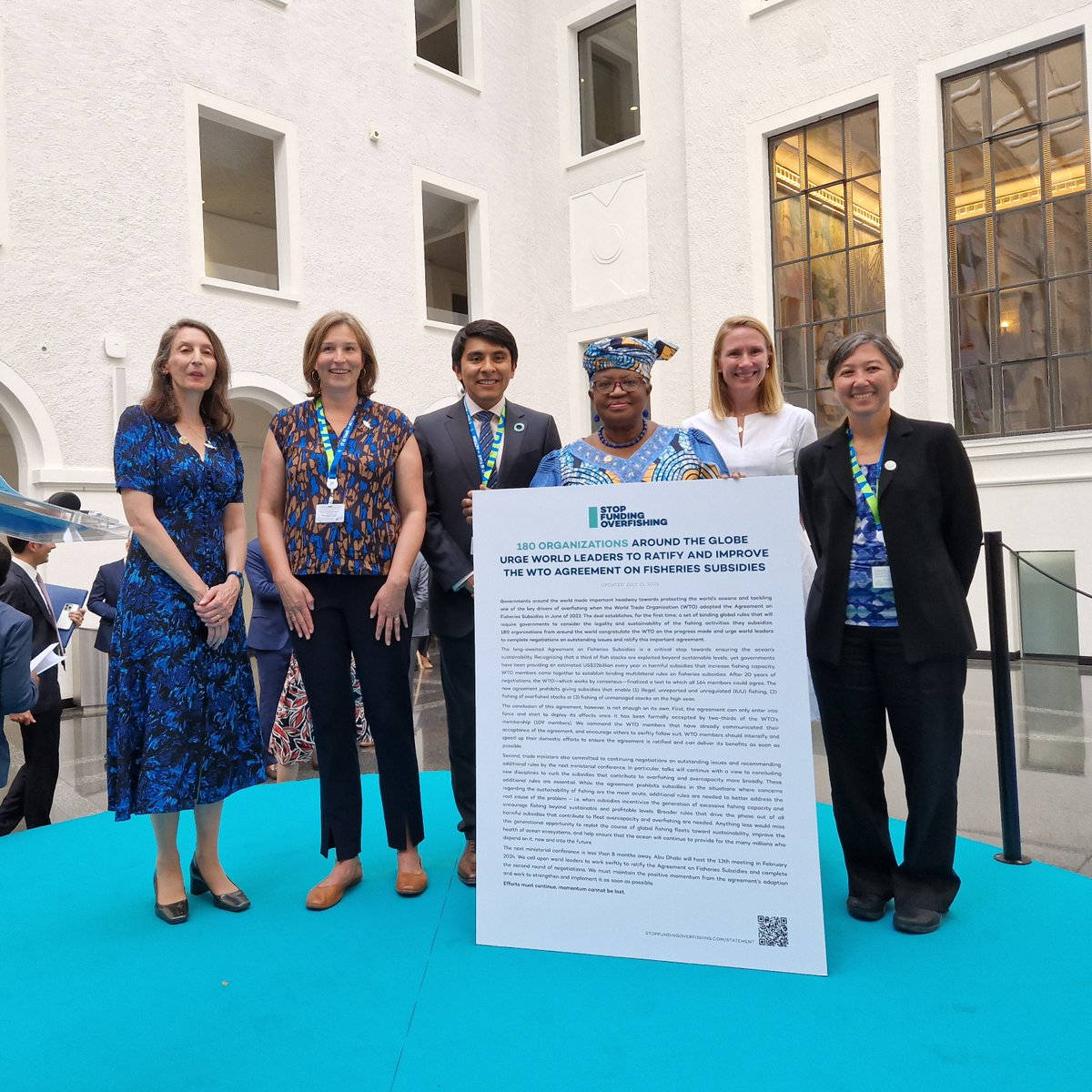 PewEurope's tweet image. Harmful fisheries subsidies encourage practices that deplete fish populations and can hurt local fishing communities.

Today, our coalition delivered an updated statement to @WTO Deputy General @NOIweala to urge the WTO to #StopFundingOverfishing. stopfundingoverfishing.com/statement/