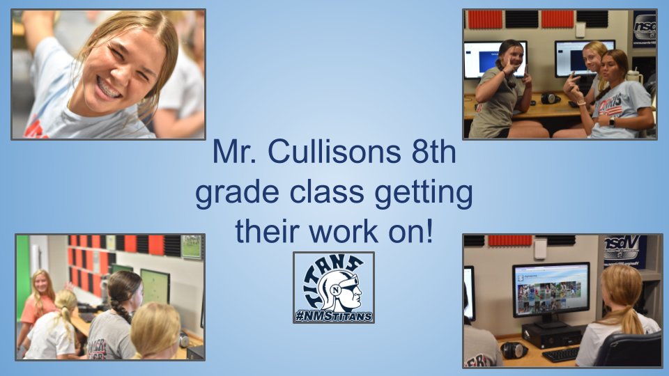 NMS_Titans's tweet photo. Mr. Cullison's 8th grade media productions class working hard and having fun.
#nmstitans #believe #titanstogether
๐ดโช๏ธ๐ต https://t.co/J84cHeOkZ6