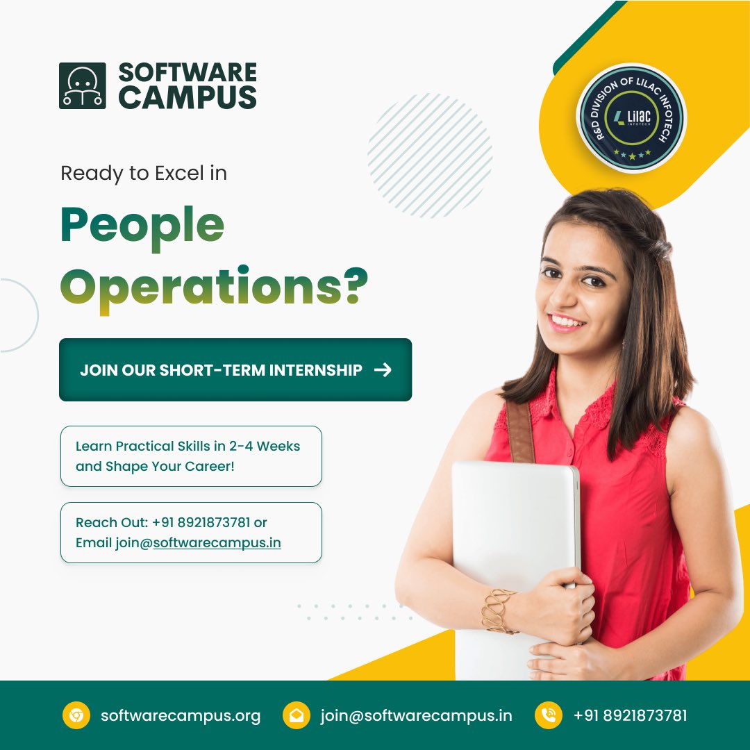 🌟 Ready to Excel in Human Resources (HR) Management? 
Join SCCJ's Short-Term Internship in People Operations 

👨‍💻 Gain Valuable Skills in 2-4 Weeks alongside Your Studies!

Hurry, Limited Spots Available! 
Contact +91 8921873781 or Email join@softwarecampus.in 📞

#HRinternship