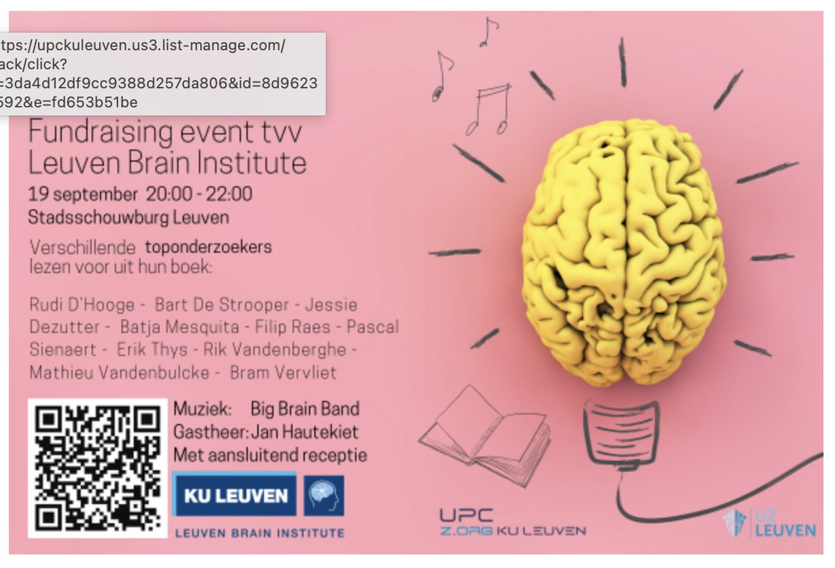 Breinfestijn ! Ten voordele van het Leuven Brein Instituut. Auteurs/wetenschappers lezen voor uit eigen werk. And there will some great music as well. All info here: 30cc.be/nl/programma/i… @leuvenbrainins1 @LannooCampus