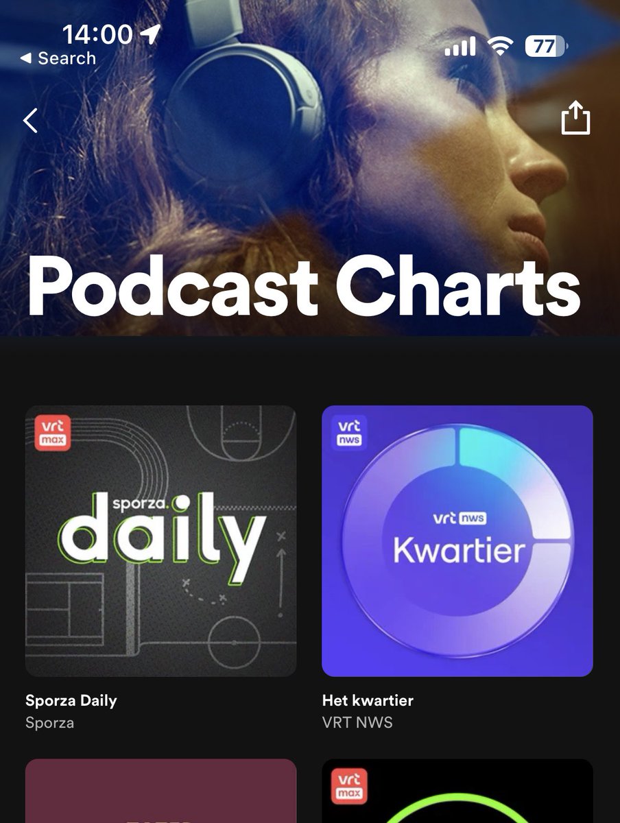 Niet alleen op VRT MAX maar ook op Spotify, het grootste Vlaamse podcastplatform, vind je onze dagelijkse afspraken op 1 &amp; 2 in de hitlijst 💥 
<a href="/sporza/">sporza</a> <a href="/vrtnws/">VRT NWS</a> 

Al beluisterd?