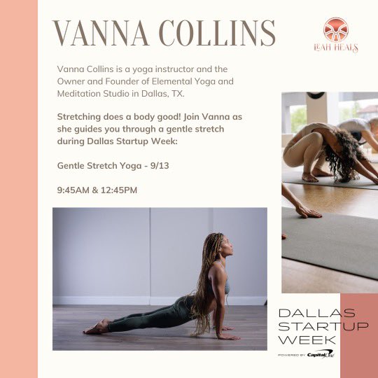 Tomorrow I’m in @CityOfFriscoTx at @UNTatFrisco for @DalStartupWeek offering a gentle stretch yoga session for the FIRST ever #Wellness activation curated by @TheLeahFrazier sponsored by @CapitalOne 👏🏽 Drop in and see me☺️