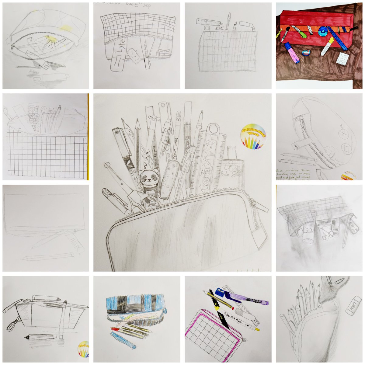 MissSmithArtDes's tweet image. An excellent response to their first art homework task from 1.7! 👏
Lots of detail in these observational drawings of their pencil cases! ✏️📏 #teambeath #arthomework #celebratingsuccess