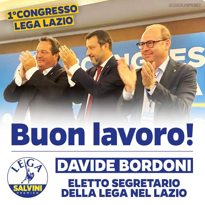 🔵 Buon lavoro a Davide Bordoni, eletto segretario della Lega nel Lazio, nel giorno del loro primo congresso regionale.
Avanti tutta!