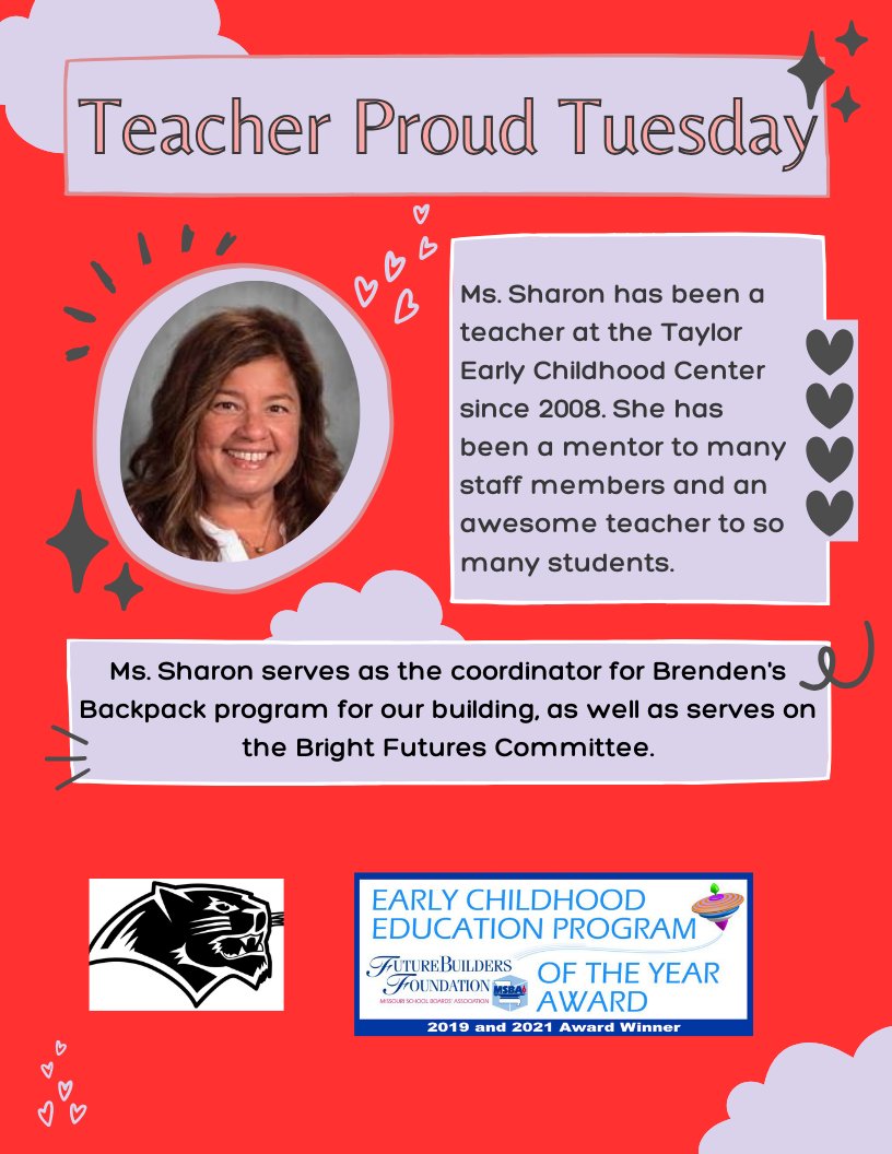 This Tuesday the teacher shout out goes to Ms. Sharon Adams.  She has been with the Taylor building since it began. We are so grateful Ms. Sharon is part of our program #TeacherProudTuesday, #GoBlackcats, @DrClintFreeman,@JoeFWillis