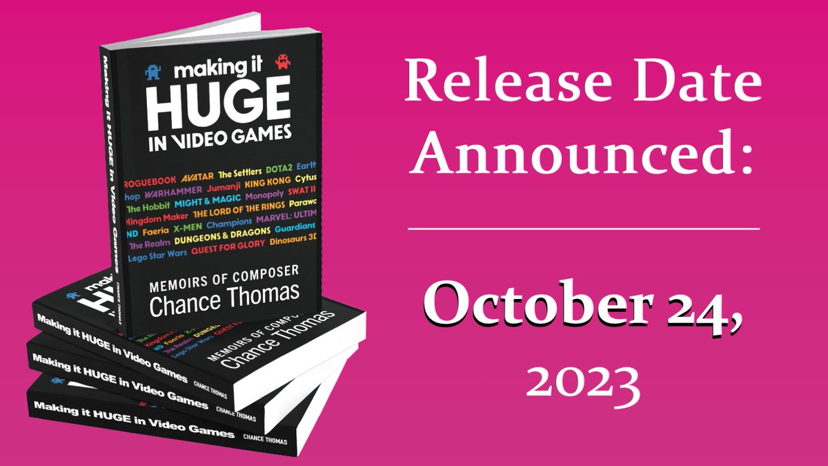 HUGEchance's tweet photo. Routledge Press announces the release date for my new book, "Making It HUGE In Video Games". 
Hits Amazon and all major book sellers on October 24 in paperback, hardback, and eBook. Visit the book site - https://t.co/db3fneV1MV - for excerpts and bonus content from each chapter. https://t.co/UdHBmyXf6t