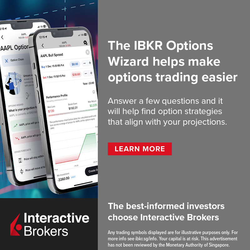 IBKR's tweet photo. Whether you’re new to options or just want a simple method to explore strategies, the Options Wizard can help. Answer a few questions to define your forecast, and the wizard will find some common strategies that align with your projections. Open an account today!