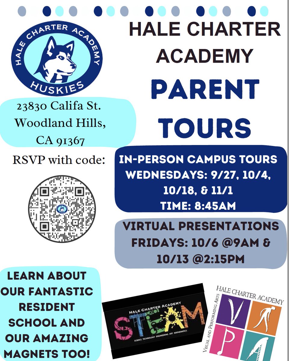 Join us for in-person school tours and virtual presentations to learn more about all the programs offered at Hale! RSVP here: docs.google.com/forms/d/e/1FAI…