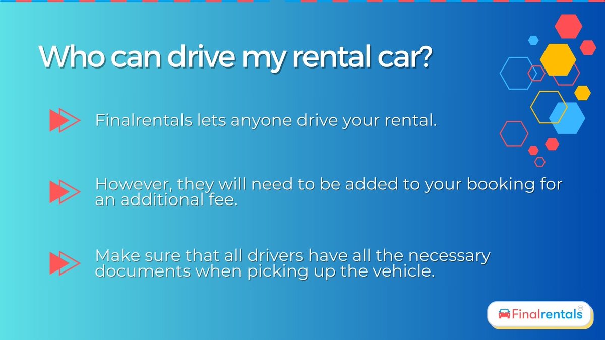 More drivers means more peace of mind.

Finalrentals lets you add additional drivers to your car rental booking, meaning everybody can experience our fantastic service.

#carrental #business #businessinformation #customerexperience #customercare #CustomerService
