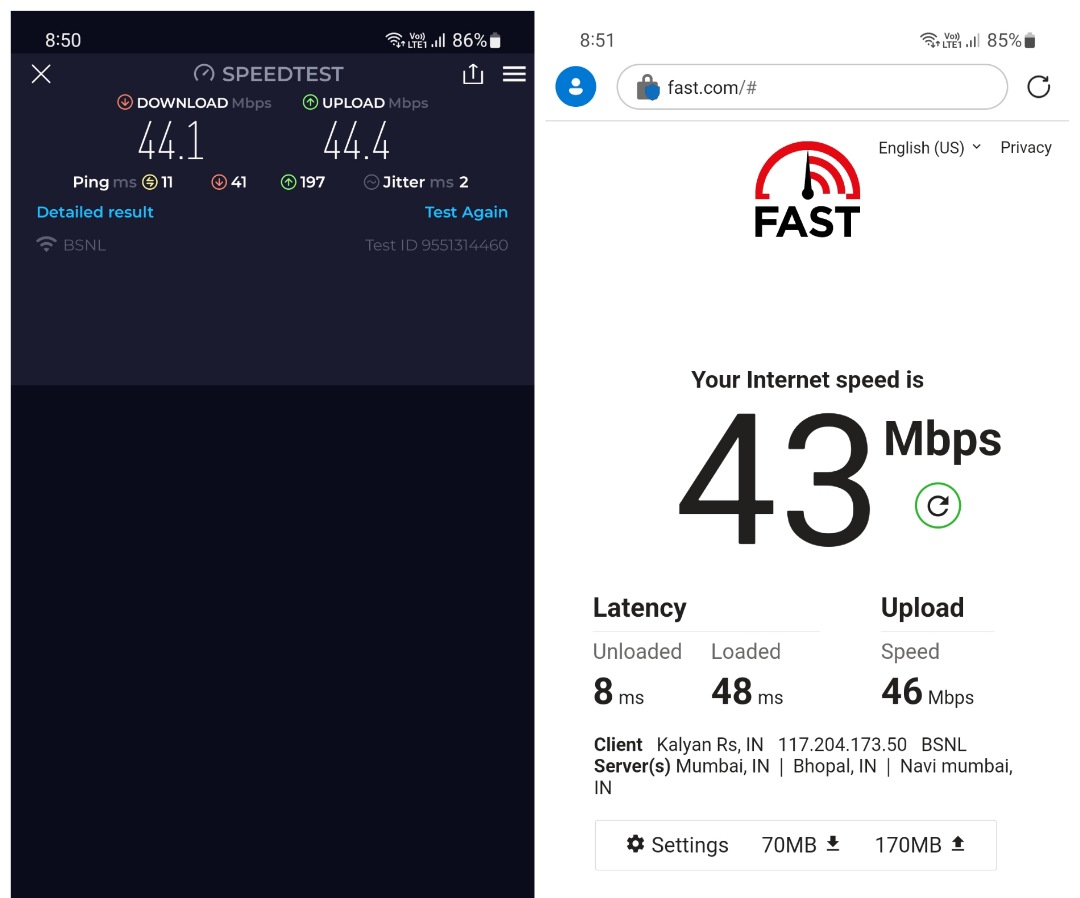 gavin_mathos's tweet photo. Here is #BSNL #BharatFiber excellent superfast 🌐 #FiberToHome #Internet Speeds on #40Mbps plan over 🛜 #WiFi @ 🏡 #MyHome 📍#VasaiVirar City. Always got constant #Internet Speeds. #BSNL,#Digisol #MakeInIndia Brands.
@BSNLCorporate @bsnl_care #BSNL_MH_VasaiVirar @DIGISOL_SNSL  👇 https://t.co/em4WosDOd0