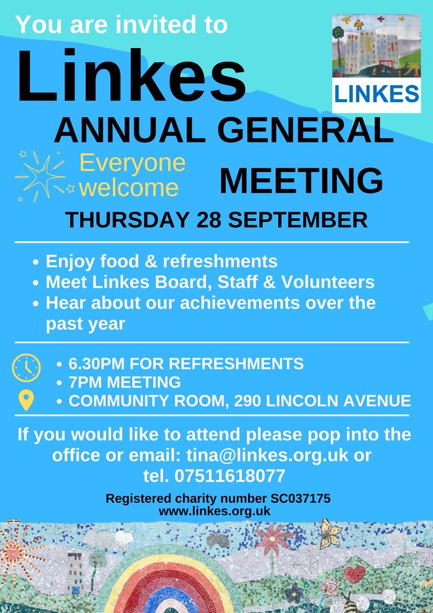 Our AGM is on Thursday 28 September. Let us know if you'd like to come along, see what we've been up to over the past year and enjoy some food and refreshments.