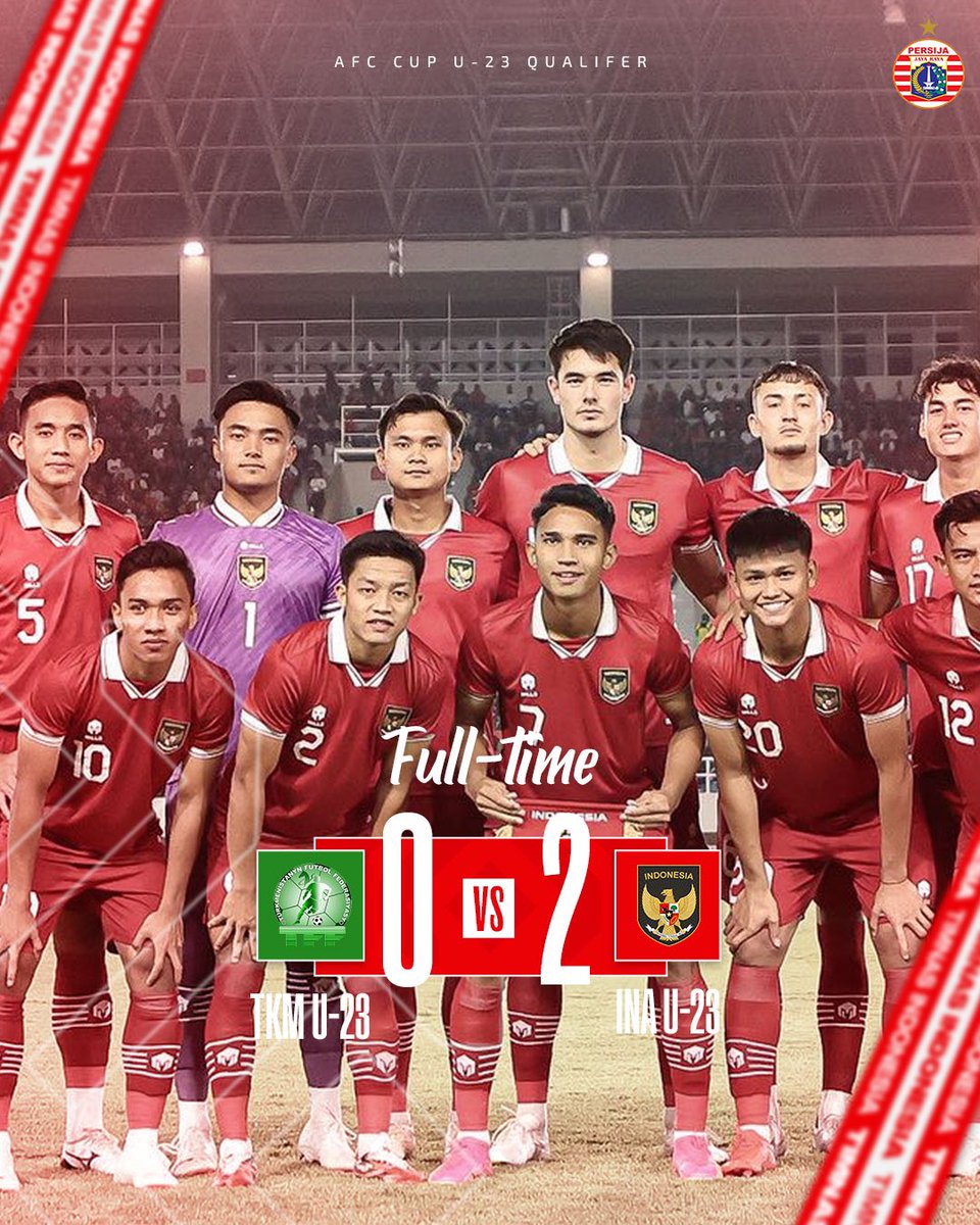 Persija_Jkt's tweet photo. Garuda Muda Menuju Asia! 🇮🇩

Timnas Indonesia U-23 berhasil menang 2 gol tanpa balas melawan Turkmenistan U-23.

Dengan hasil ini, Timnas Indonesia U-23 berhak melaju ke ajang Piala Asia U-23 2024 di Qatar! ✊

#Persija #MacanKemayoran #BelieveIn12 #ToTheNextLevel #TimnasDay https://t.co/okYNmawuCS