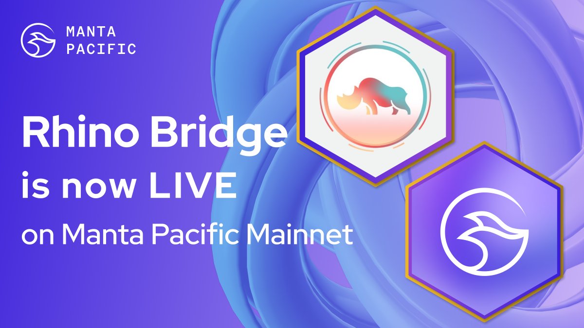 MantaNetwork's tweet image. 🌊 Rhino Bridge has launched on the #MantaPacific Alpha Mainnet!

@rhinofi is the ultimate Layer 2 bridge for low cost &amp;amp; rapid interoperability cross-chain. 🦏

👉 Dive in now: app.rhino.fi/bridge?token=E…