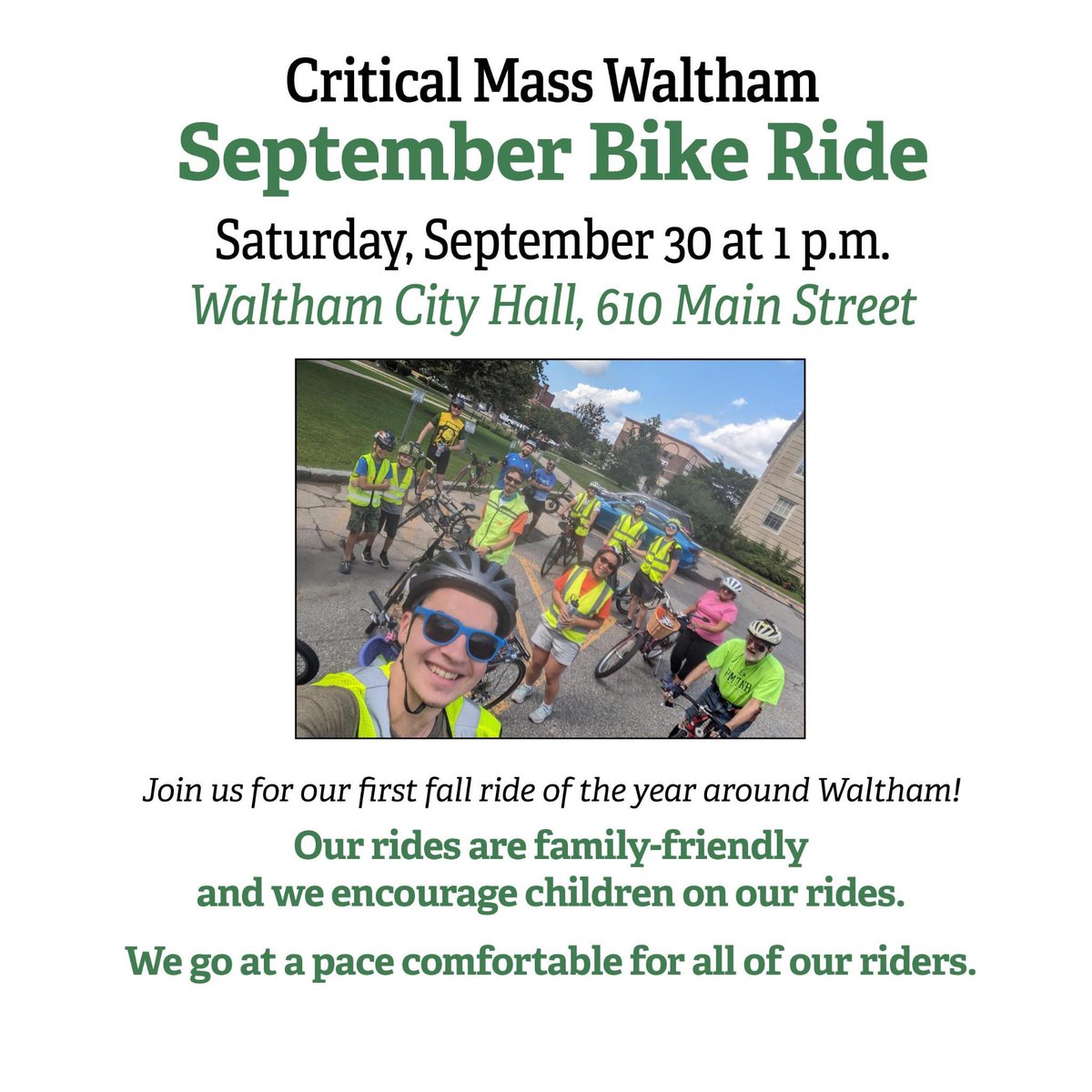 BikeWaltham's tweet photo. 🖊️ 📅 SAVE THE DATE for our September 🍁 ride 🚲🚲🚲:

📅 Saturday, September 30, 2023
🕐 1pm
📍 Waltham City Hall, 610 Main Street

🚲🚲🚲 https://t.co/YE7QI3s7i2