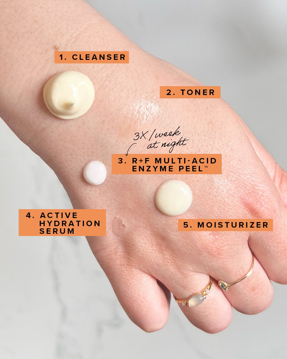 Add R+F Peel into your #ReverseRegimen in this order to supercharge your results 🔋:

1. Reverse Exfoliating Cleanser
2. Reverse Brightening Toner
3. R+F Multi-Acid Enzyme Peel™
4. Active Hydration Serum 
5. Reverse Tone Correcting Treatment 

#RFPeel #Retinol #RodanandFields